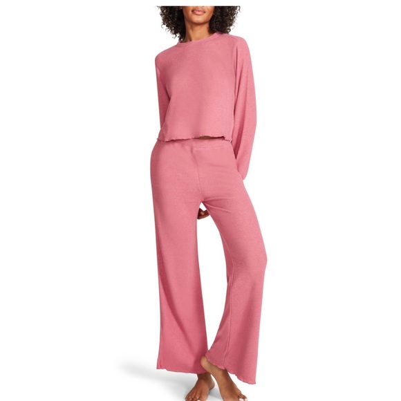 NWT Women's Large Mauve Pink BB DAKOTA Ribbed 2 Piece Lounge Set Stretch Small - Picture 1 of 7